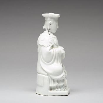 A blanc de chine figure of a deity, Qing dynasty, 19th Century.
