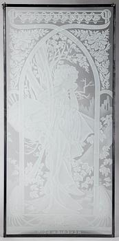 a glass window decor after Alphonse Mucha, 20th century.