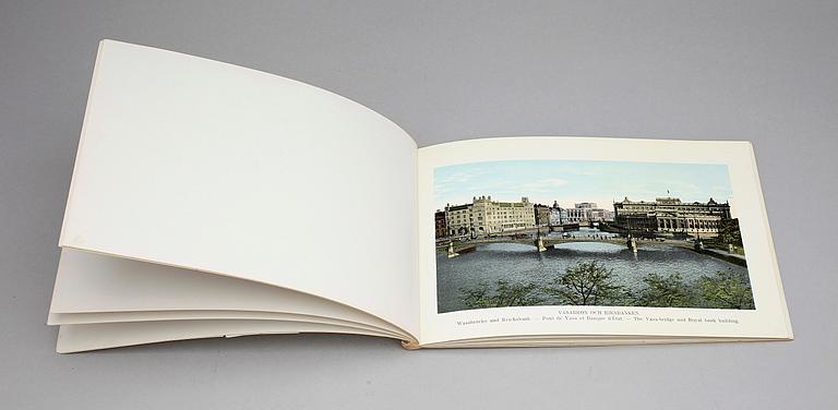 BILDALBUM, 14 st, topografi, bla "Vyer från Stockholm", sent 1800-tal till 1900-talets mitt.