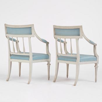 A pair of late Gustavian open armchairs by A. Hellman the Younger (master in Stockholm 1793-1825).
