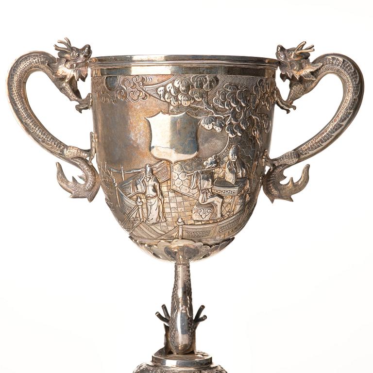 A large silver goblet, Shanghai, circa 1900. Unidentified silver marks.