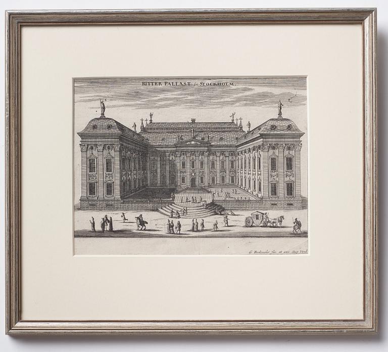 Four Swedish 19th century engravings from "Suecia Antiqua et Hodierna".