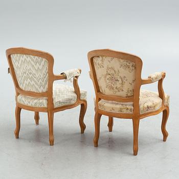 Armchairs, a pair, Rococo style, Taserud, Arvika, Sweden, mid 20th Century.