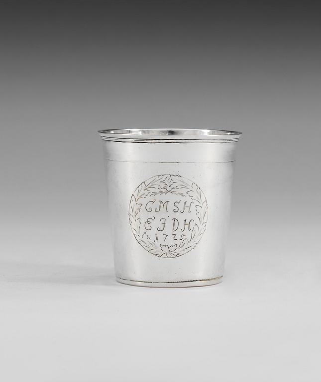 A Scandinavian 18th century silver beaker, unidentified makers mark EC.