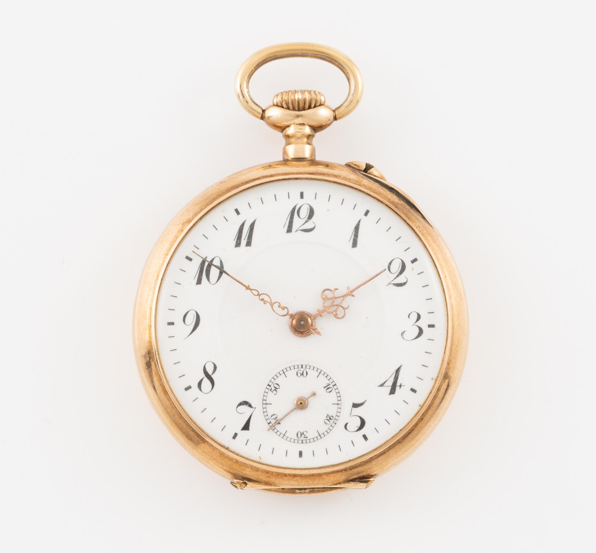 Pocket watch, 14K gold, with stand, 33 mm.