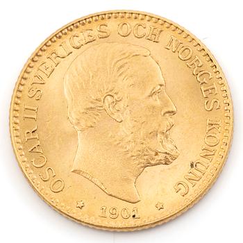 Gold coin, Sweden, Oscar II, 10 kronor, 1901.