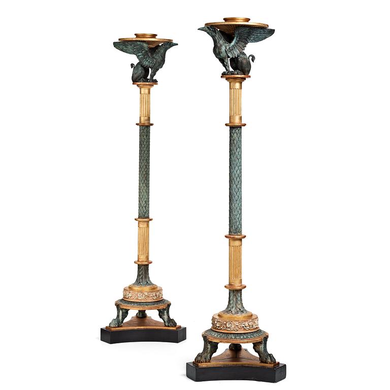 A pair of late Gustavian candle stands, early 19th century.