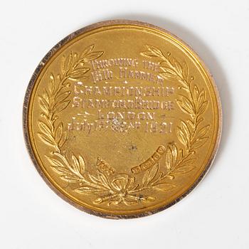 Medalj, 15K guld, England, 1921.