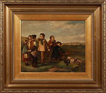 OKÄND KONSTNÄR, 2 st, oljor på pannå, omkring sekelskiftet 1900, otydliga signaturer.