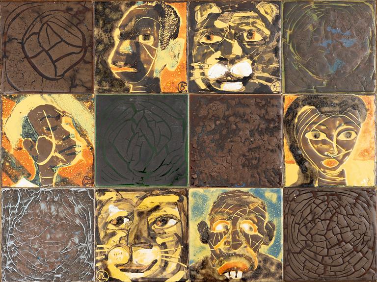 Allan Ebeling, table with various ceramic tiles, Torshälla, mid 1900s.