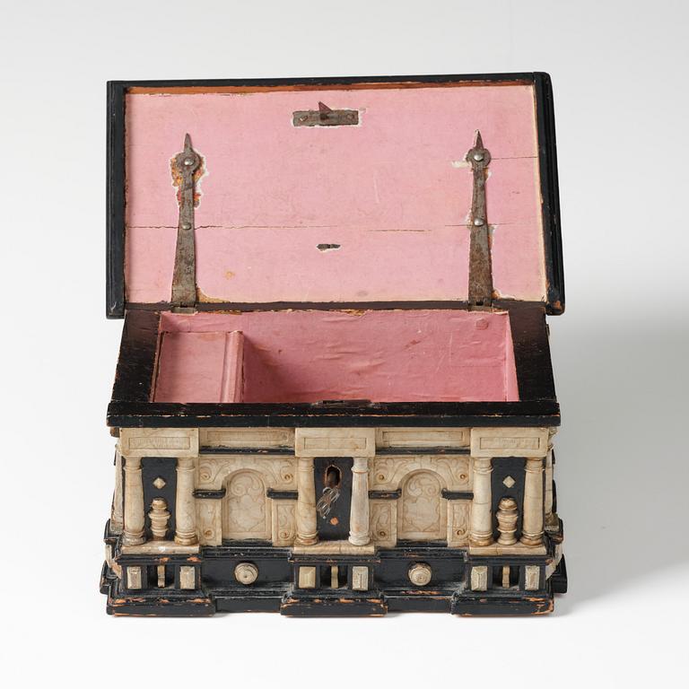 A Baroque German ebonized and alabaster 'Römhilder Kästchen', Thüringia, mid 17th century.