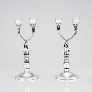 Johan Rohde, a pair of sterling silver candelabra for Georg Jensen, Copenhagen 1933-44, design nr 343.