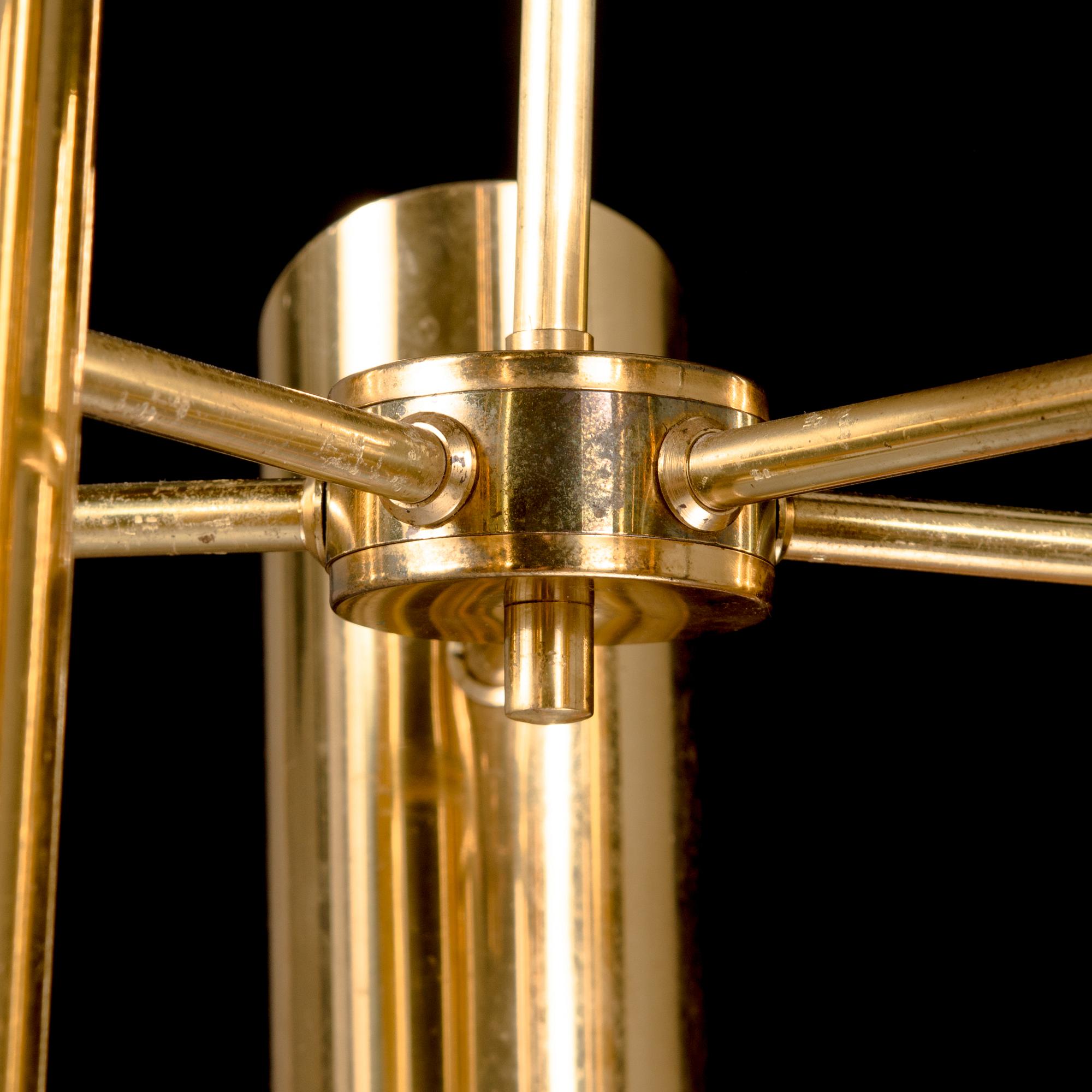 A 5-light brass pendant ceiling lamp, latter half of the 20th century.