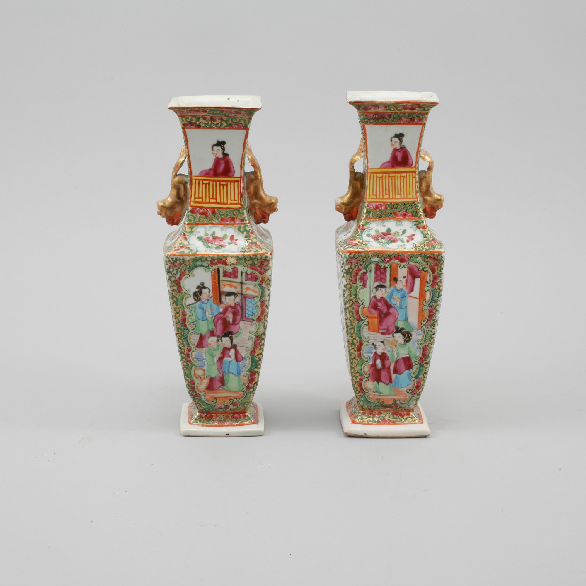 VASER, ett par, porslin, Kina, Kanton, 1800/1900-tal.