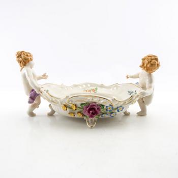 Bowl and candlesticks, a pair, Rococo style, Germany, first half of the 20th century, porcelain.