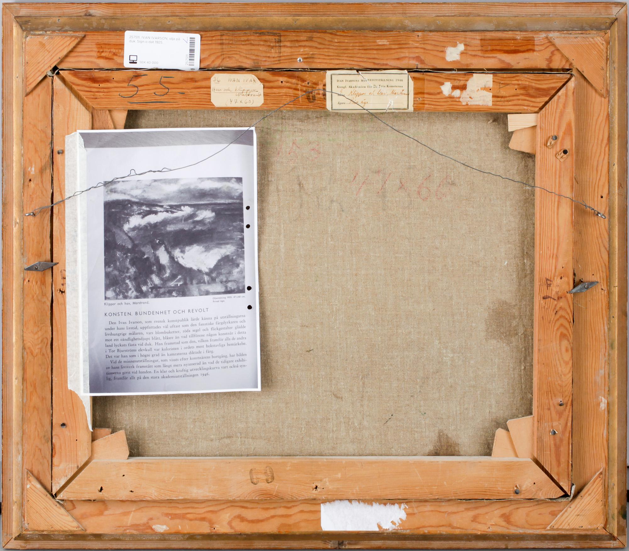 IVAN IVARSON, olja på duk. Sign o dat 1925.