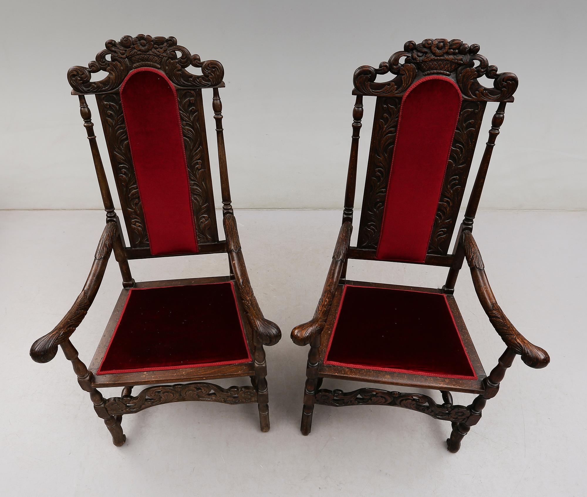 KARMSTOLAR, 1 par, barockstil, omkring år 1900.