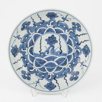 13 blue and white porcelain dishes, China, late Qingdynasty.