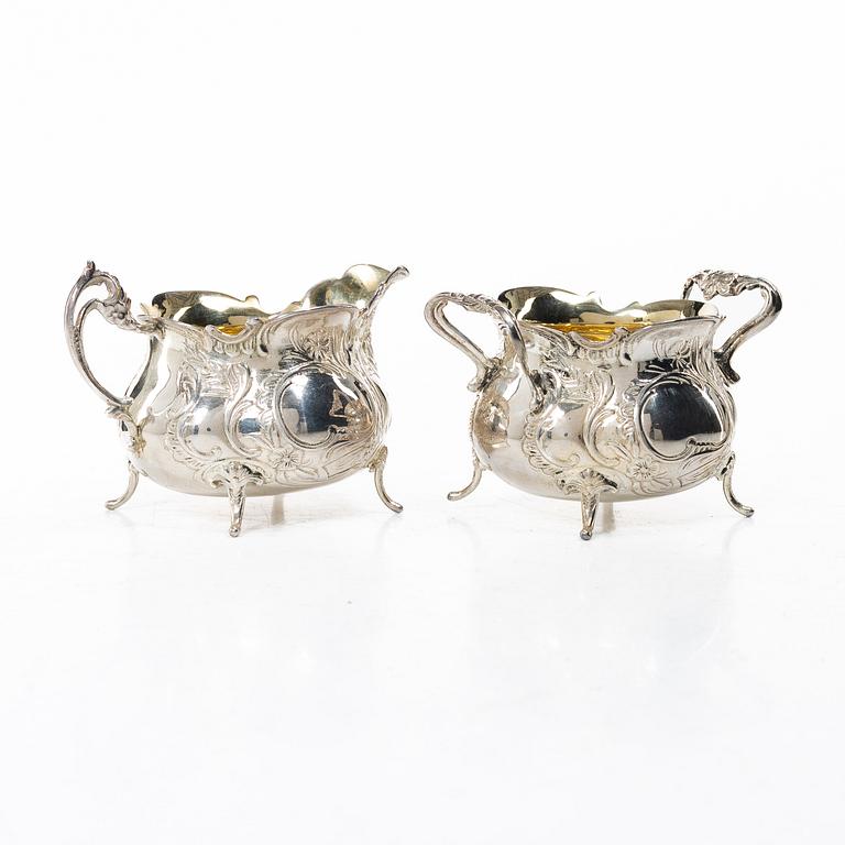 Tray, cream jug and sugar bowl, silver, GEWE, Malmö, 1959–68.