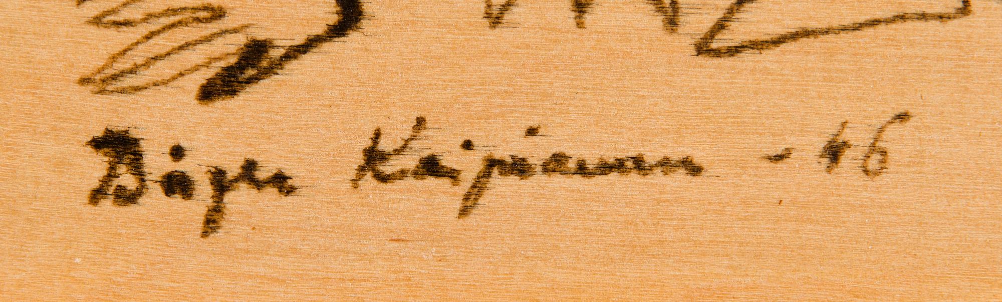Birger Kaipiainen, piirros, tussi vanerille, signeerattu ja päivätty -46.