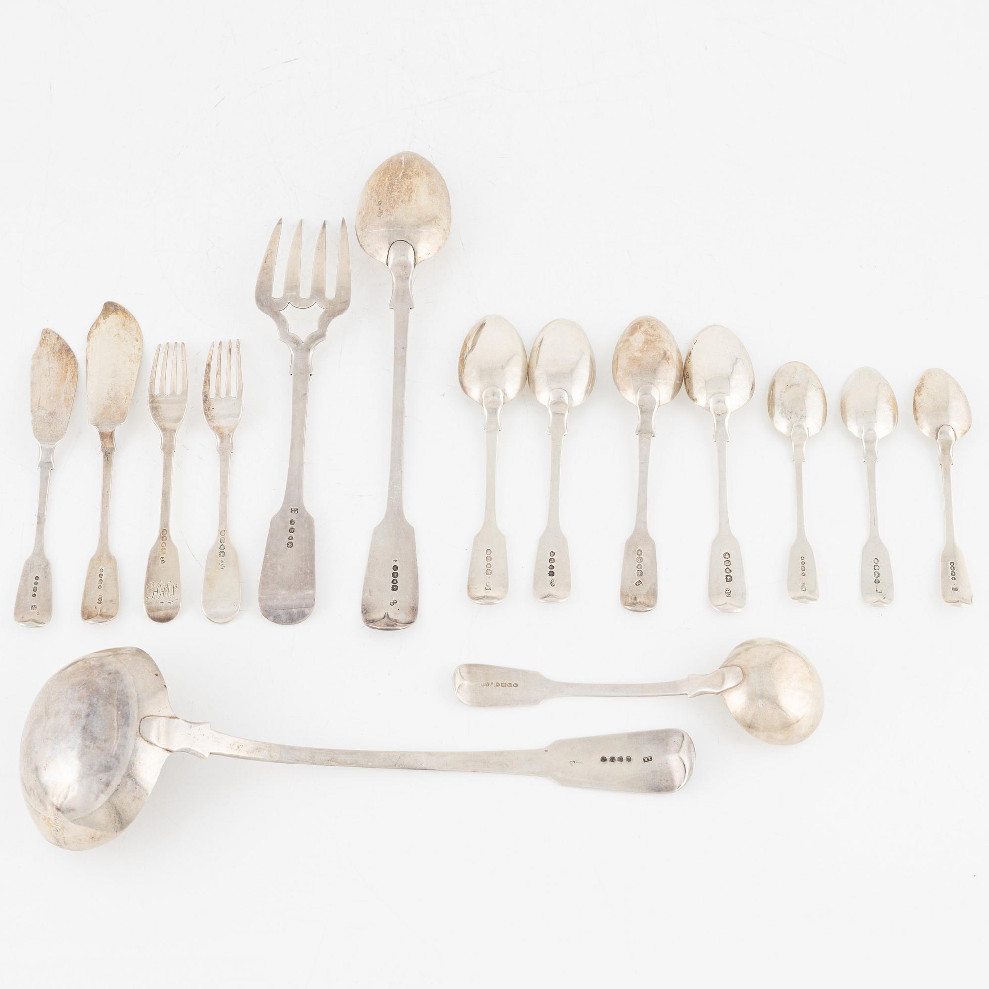 Cutlery service parts, 50 pcs, silver, London, England, 19th century.