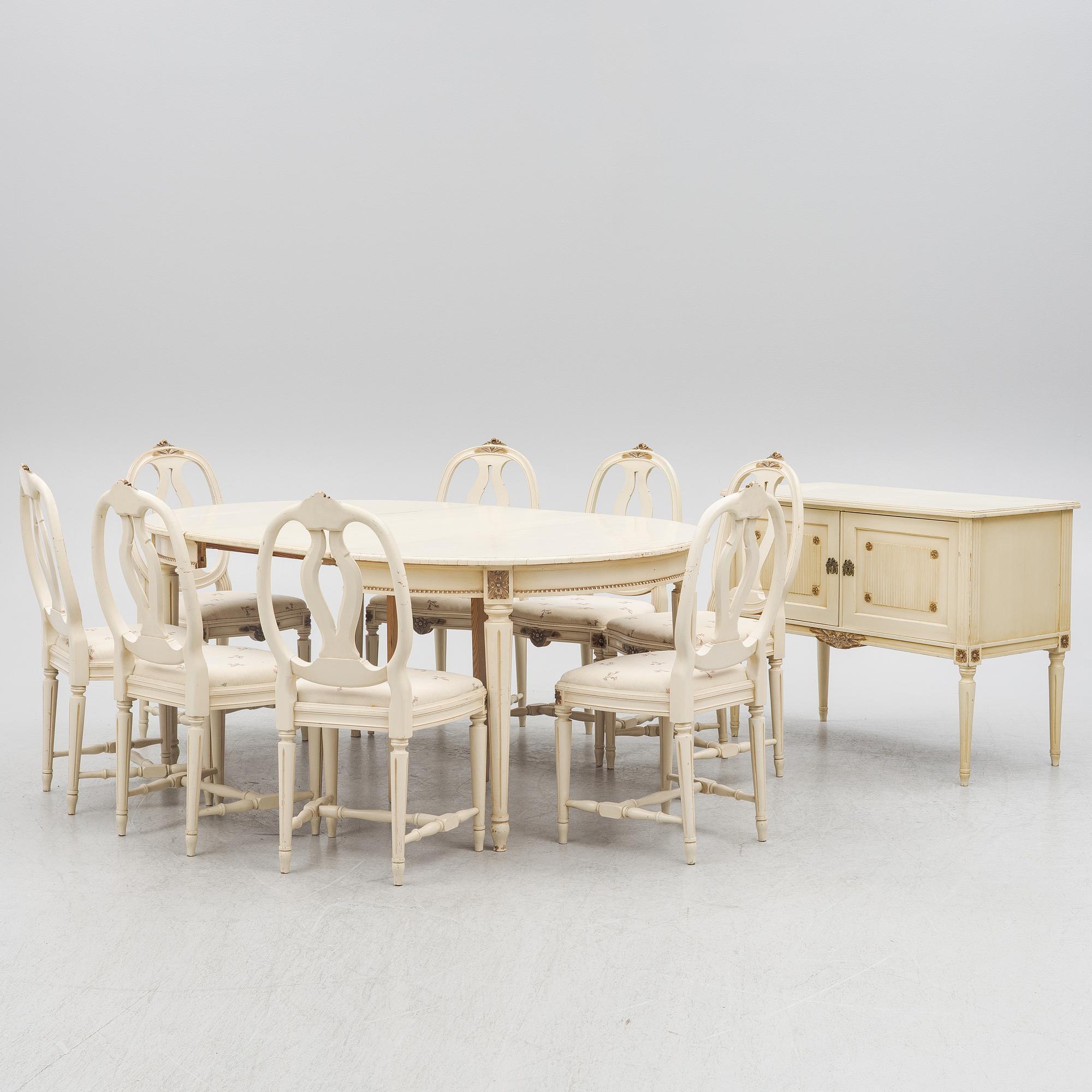 Dining group, 10 pieces, Gustavian style, 20th century.
