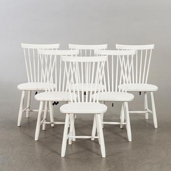 Six white 'Lilla Åland' chairs by Carl Malmsten, Stolab Sweden.