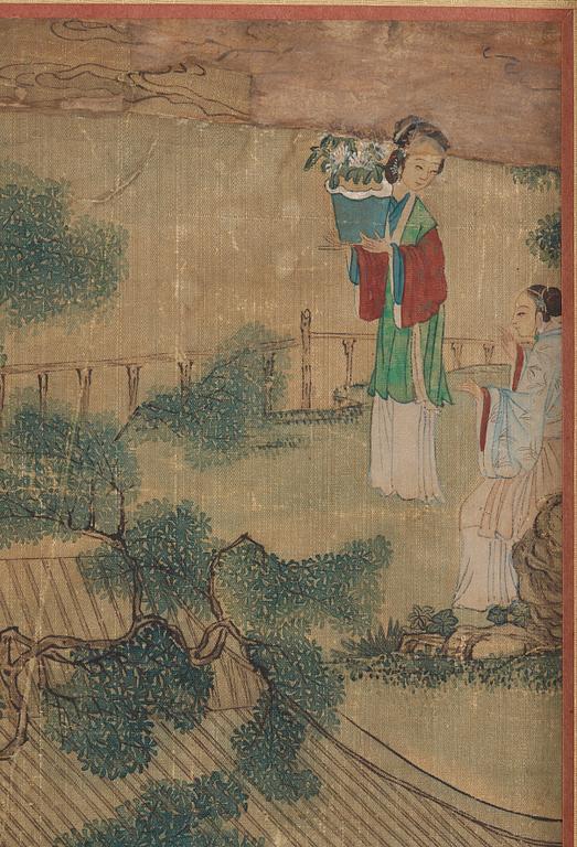 A painting of court-ladies in a garden, Qing dynasty, presumably 18th century.