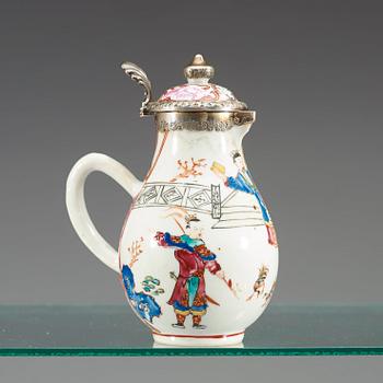 A 12 piece famille rose tea service, with later Dutch Silver mounts, Qing dynasty, Qianlong (1736-95).