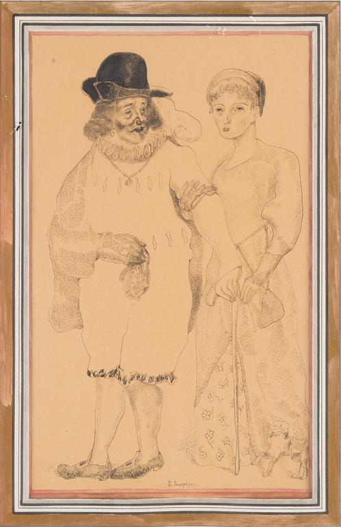 ERNST JOSEPHSON, indian ink on paper glued down on cardboard, signed E. Josephson.