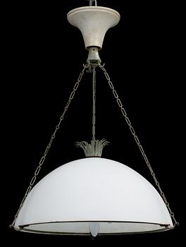 A Gunnar Aspelund iron and white glass hanging lamp, Böhlmarks, Sweden,