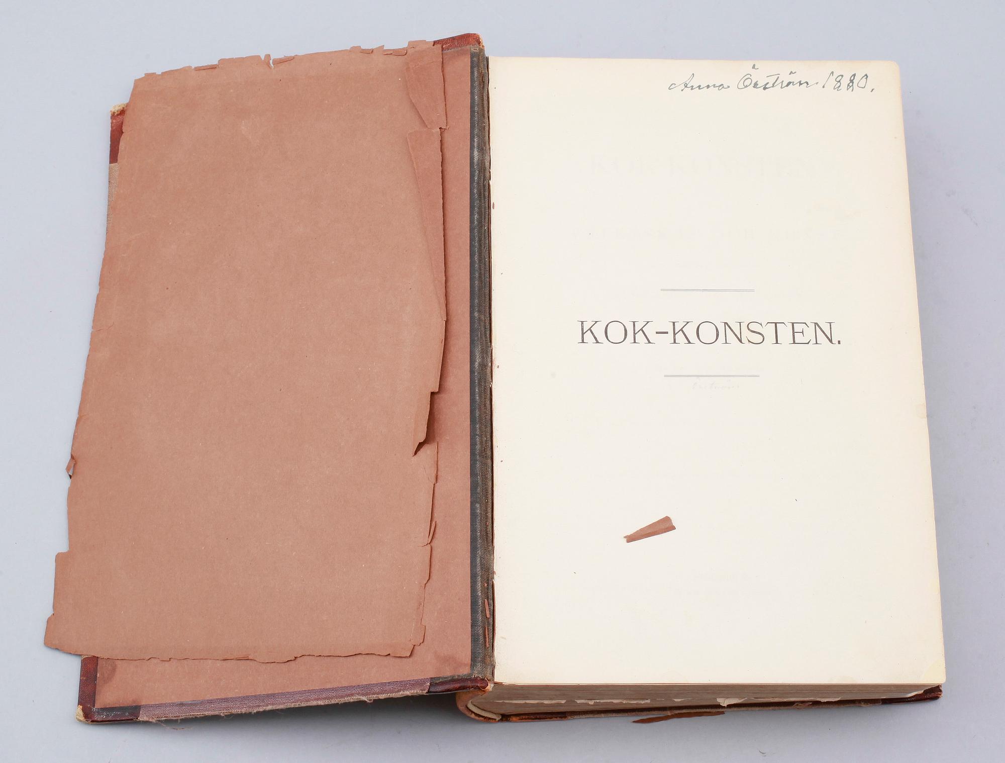 KOKBÖCKER, 2 st, "Kok Konsten" av Charles Emil Hagdahl, Stockholm, 1891 samt "Fru Högstedts Kokbok", Stockholm, 1920.
