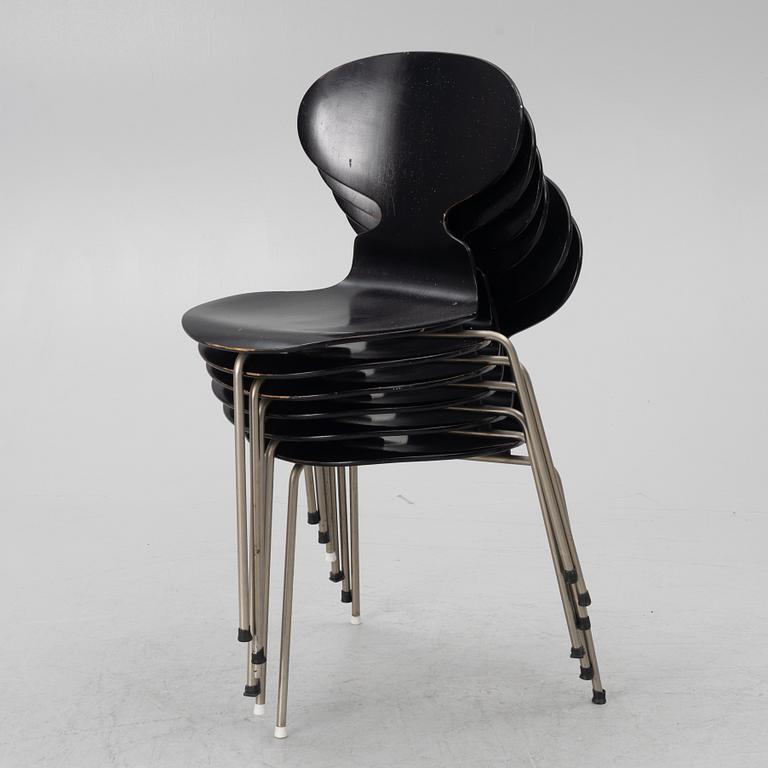Arne Jacobsen, six 'Ant' chairs, Fritz Hansen, Denmark, 1950s/60s.