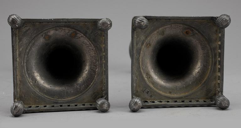 LJUSSTAKAR, 6 stycken, tenn, Gustaf Wilhelm Lindberg, Örebro, 1800-tal.