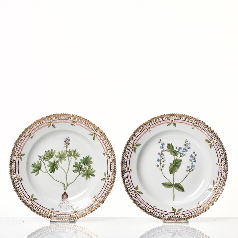 A set of 12 Royal Copenhagen 'Flora Danica' dinner plates, Denmark, 20th Century.
