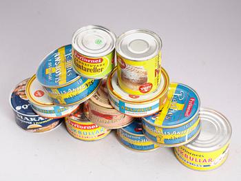 SAMLING PLÅTBURKAR, 11 st, 1900-talets mitt.