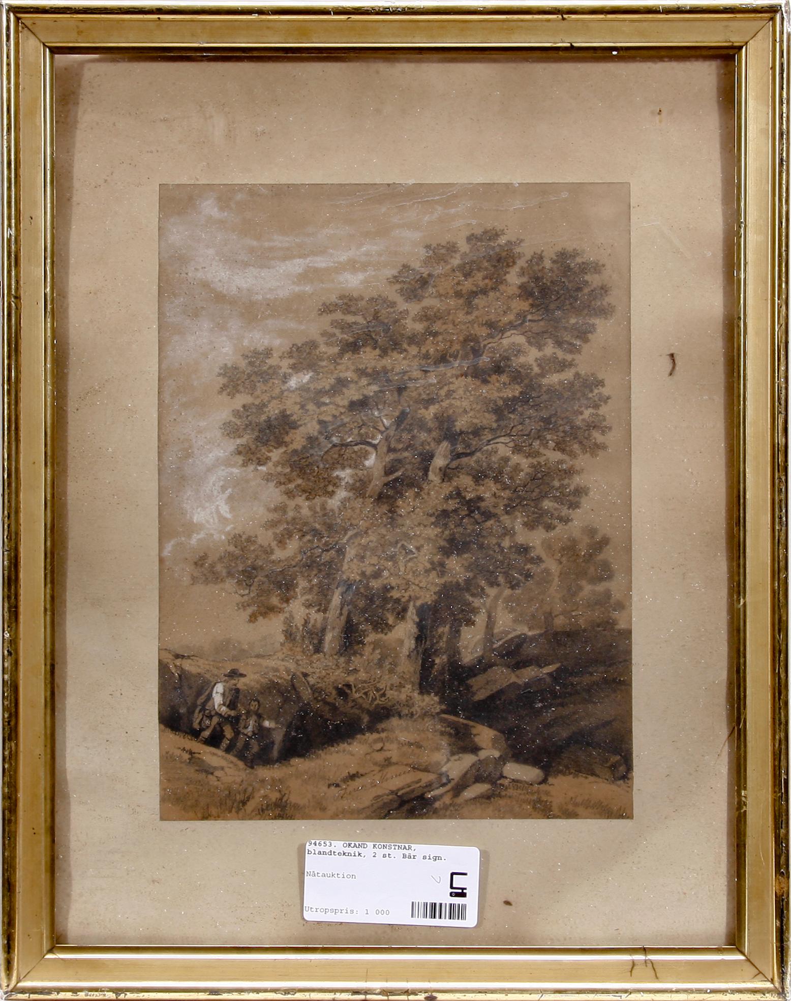 OKÄND KONSTNÄR, blandteknik, 2 st. Bär sign.