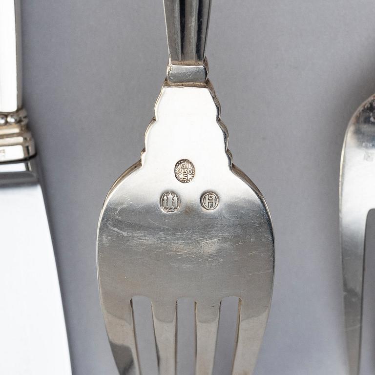 Johan Rohde, bestickservis 76 delar "Konge/Acorn", Georg Jensen, Köpenhamn efter 1945, sterling silver och rostfritt.