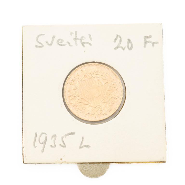 Gold coin, Switzerland, 20 Franc, 1935,