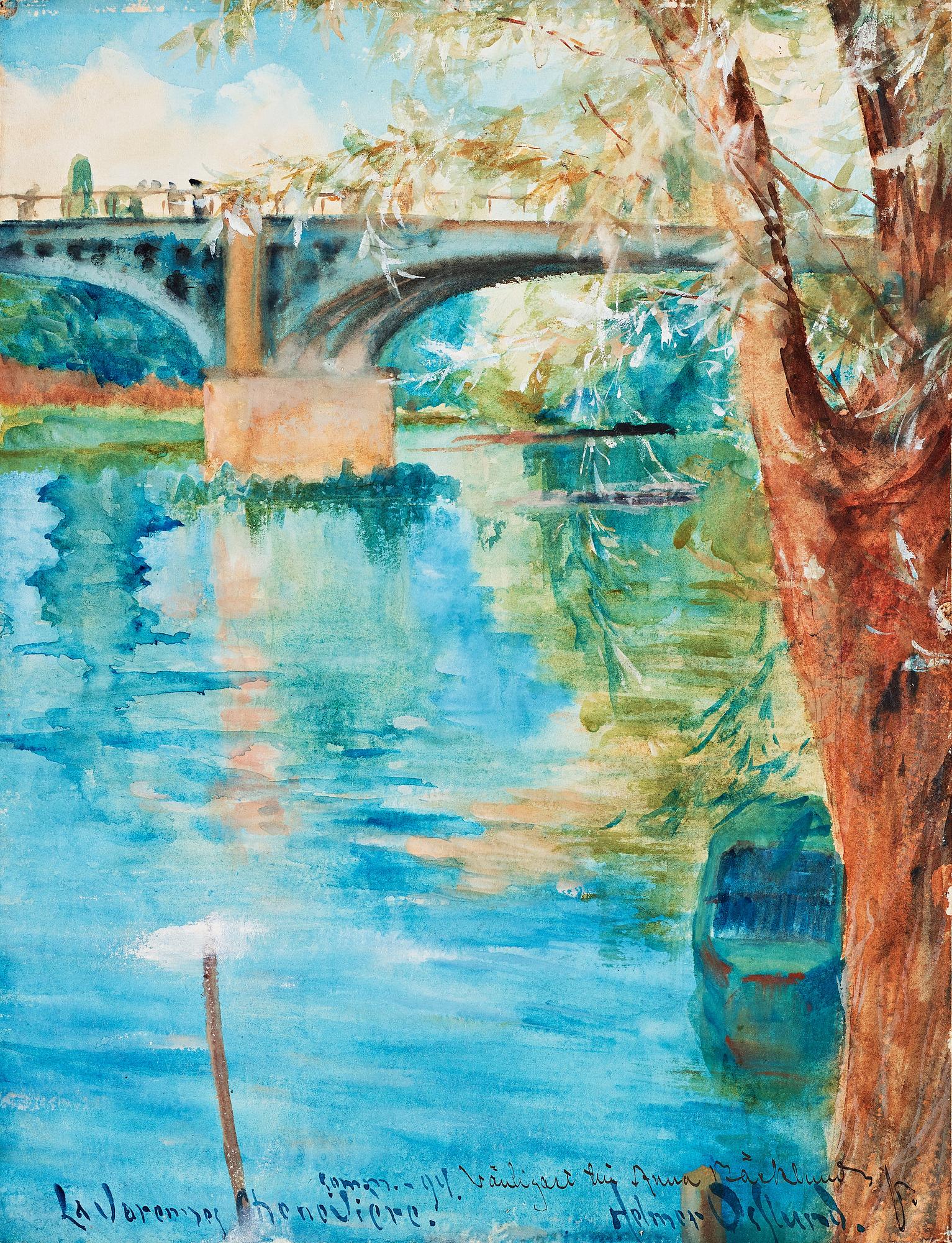 Helmer Osslund, HELMER OSSLUND, watercolour, signed Helmer Osslund and dated -94 with dedication: "Vänligast till Anna Bäcklund".