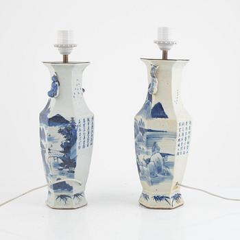 A matched set of Chinese vases mounted as table lights, Qing dynasty, late 19th Century.