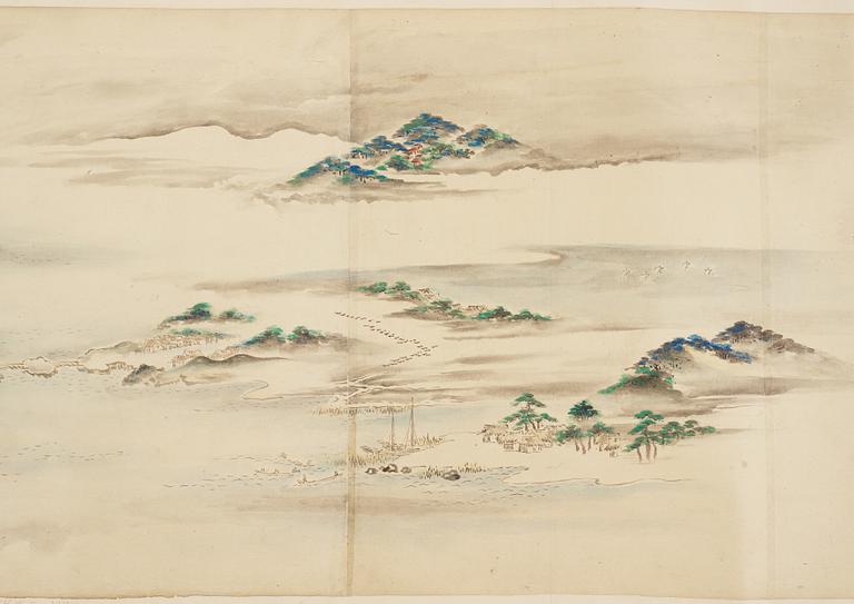 A Japanese Makimomo, ink and colour on paper, Meiji (1868-1912).