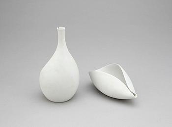 VAS samt SKÅL, 2 st, stengods, "Veckla" och "Pungo", Stig Lindberg, Gustavsberg, 1900-talets mitt.