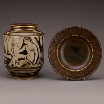 VAS OCH FAT, stengods, "Flambé", Gunnar Nylund, Rörstrand-Lidköping, unik.