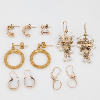 PARTI ÖRHÄNGEN, 6 par, 14 samt 18k guld. Total vikt ca 19 gram.