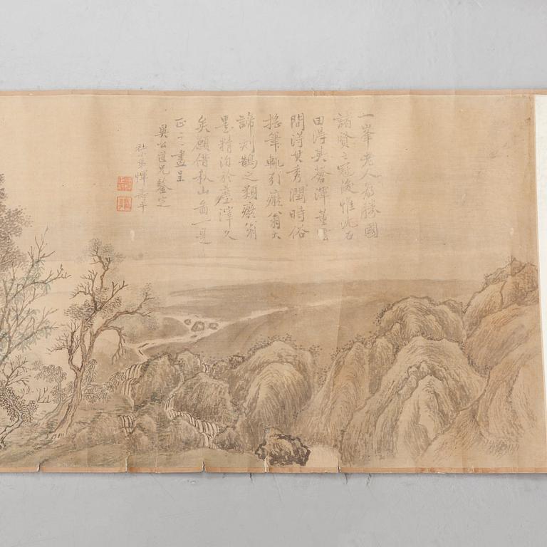 A scroll, ink and color on silk. After YUN SHOUPING (1633-90), signed. 20th century copy.