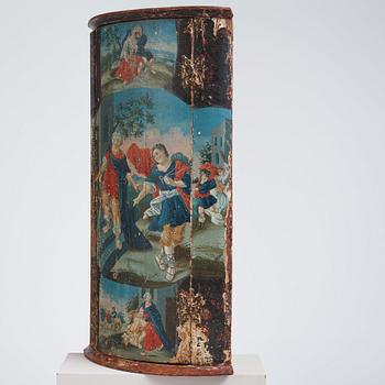 A Swedish late Baroque polychrome-painted corner cabinet, mid 18th century.