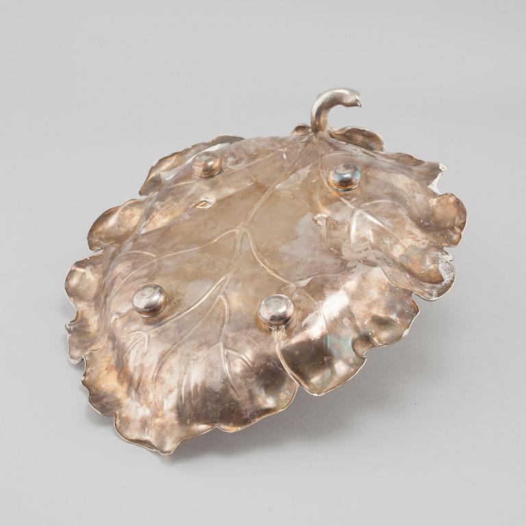 A silvered metal serving dish, early 20th century.