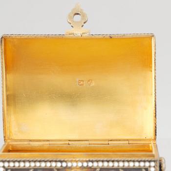 A Russian silver-gilt and cloisonné enamel casket, mark of Ivan Saltykov, Moscow, 1896-1908.