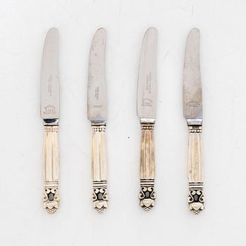 Georg Jensen, Travel knives, 4 pcs, silver, model Konge/Acorn, Georg Jensen, Denmark.